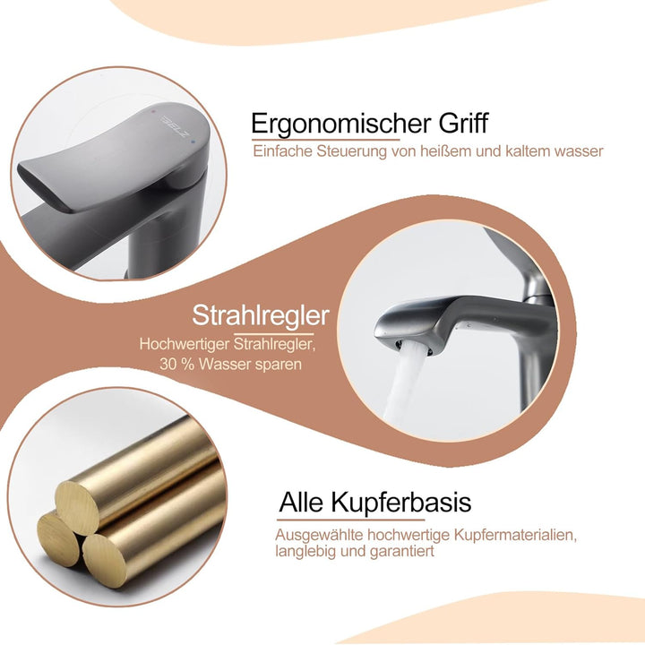 BELZ Wasserhahn Bad, Einhebel Waschtischarmatur, Waschbecken Armaturen, Armatur Badezimmer, Mischbat