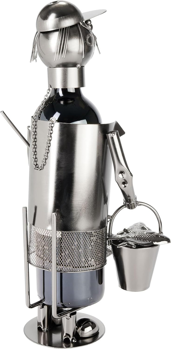 BRUBAKER Weinflaschenhalter Angler mit Kescher - Metall Flaschenhalter Angeln - 35 cm Wein Geschenk