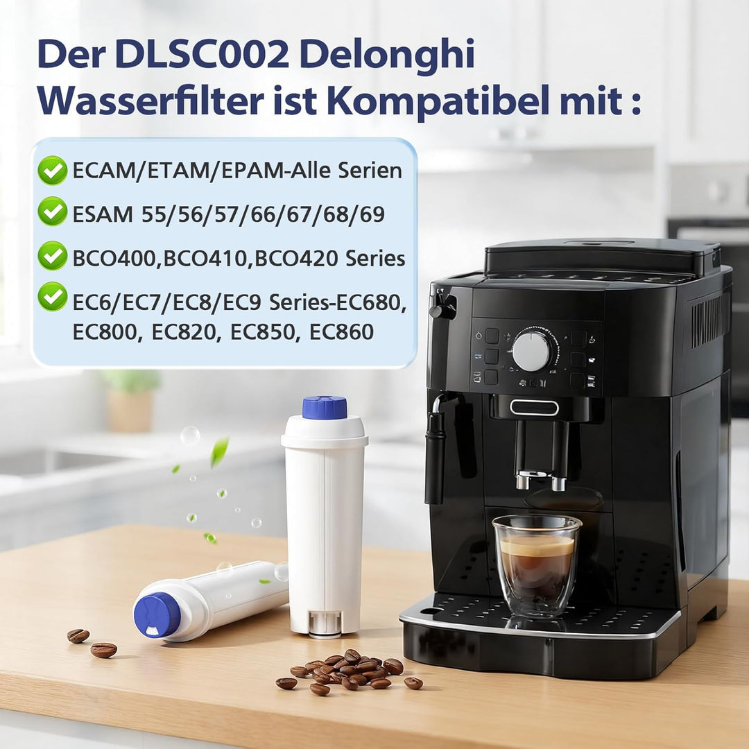 6er-Pack Wasserfilter für Delonghi Wasserfilter DLSC002, Wasserfilterkartuschen kompatibel mit Delon