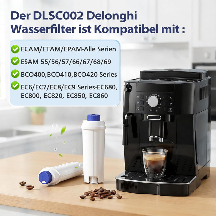 6er-Pack Wasserfilter für Delonghi Wasserfilter DLSC002, Wasserfilterkartuschen kompatibel mit Delon