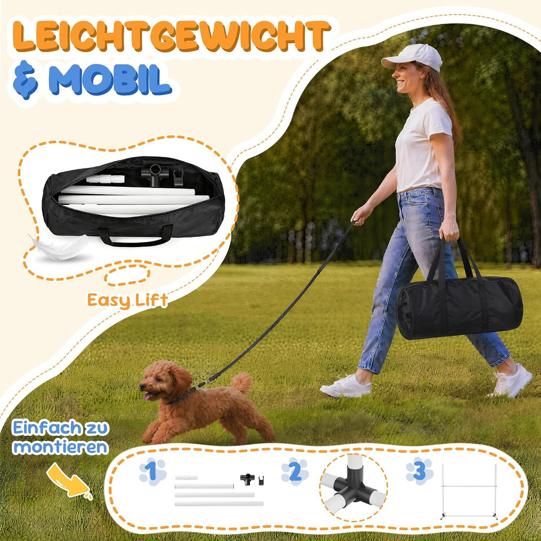 YRHome Hunde Agility Hürdenset Agility-Ausrüstung für Hunde 4 x Hürden Slalom Stangen Hunde Training