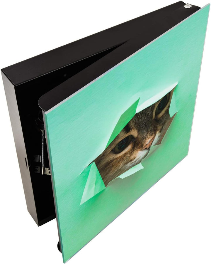 Concept Crystal Schlüsselkasten zur Wandmontage mit dekorativer Magnettafel K02 Flaumige Katze Recht