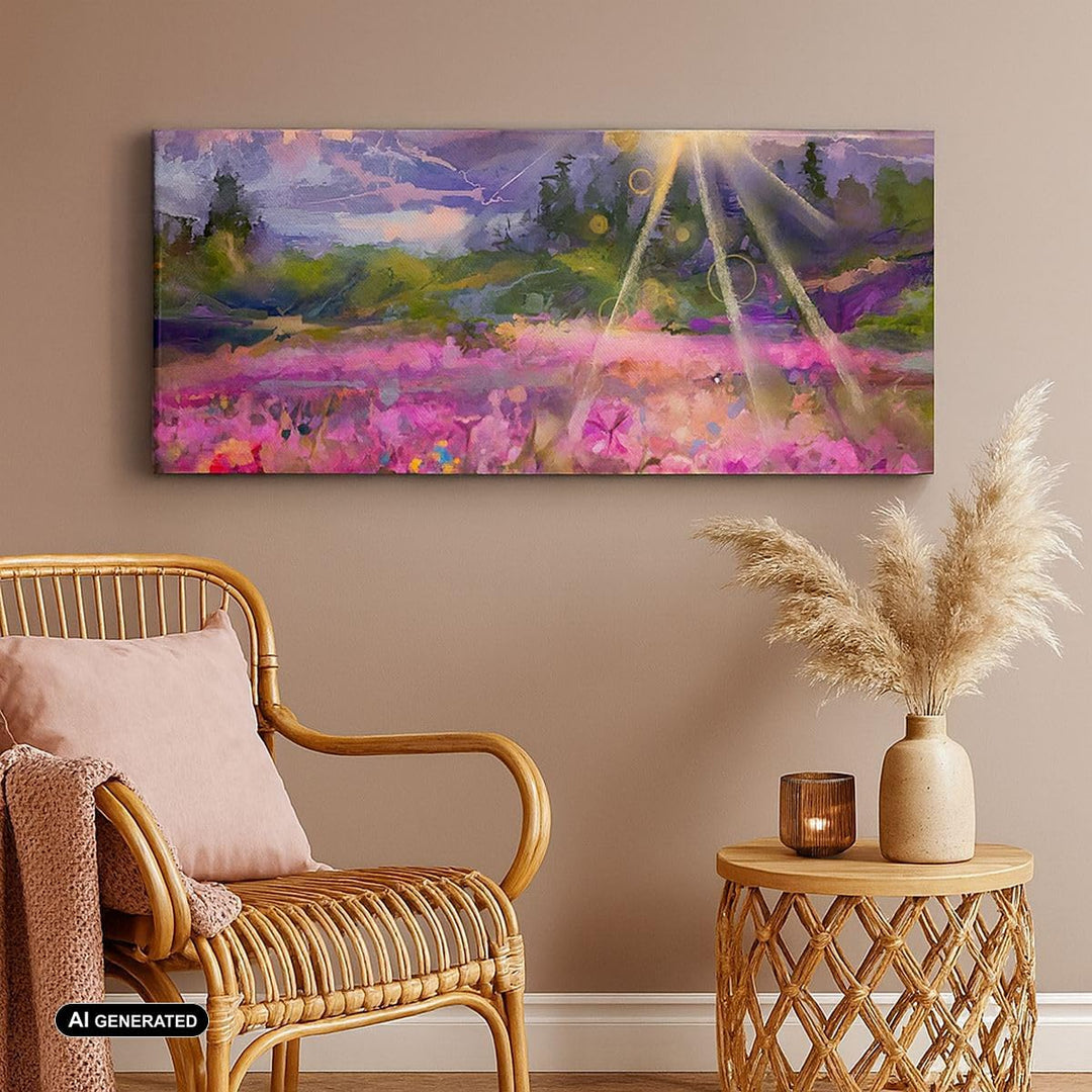 Panorama Bilder auf Leinwand 100x40cm Leinwandbild Berge Blumen Blumen Gross Wanddeko Bild Schlafzim