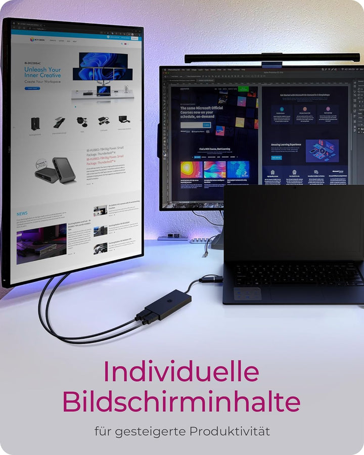 ICY BOX USB zu Dual HDMI Splitter (2K 60Hz / 4K 30Hz), USB-A & USB-C zu 2X HDMI, Unterstützt Windows