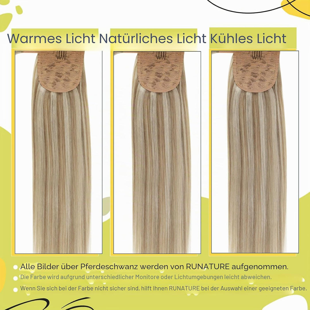 RUNATURE Ponytail Blond Echthaar Highlights 40cm Remy Haarverlangerung Zopf Echthaar 80g Ein Stuck P