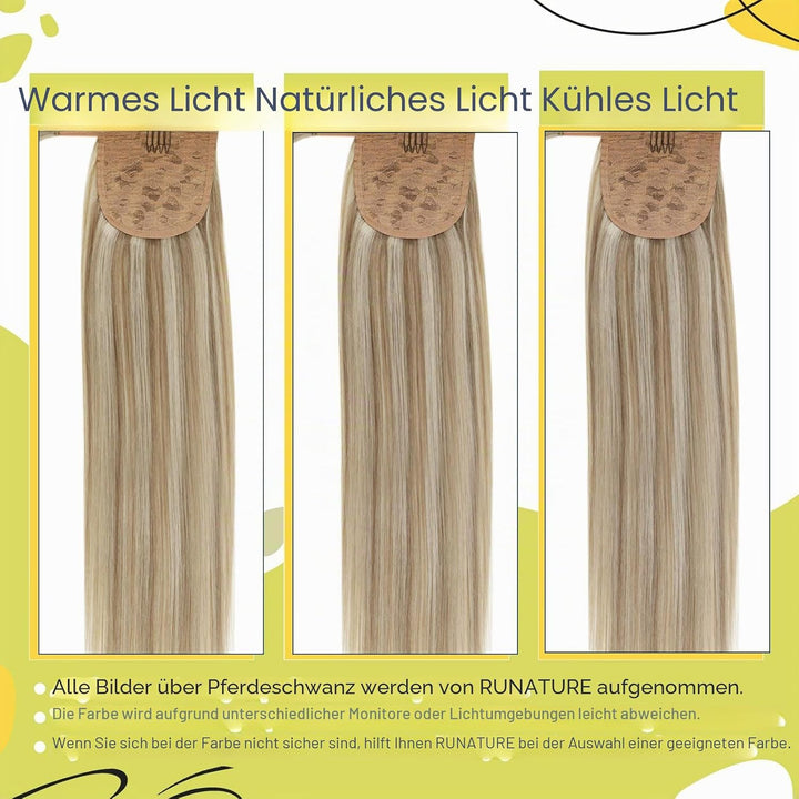 RUNATURE Ponytail Blond Echthaar Highlights 40cm Remy Haarverlangerung Zopf Echthaar 80g Ein Stuck P