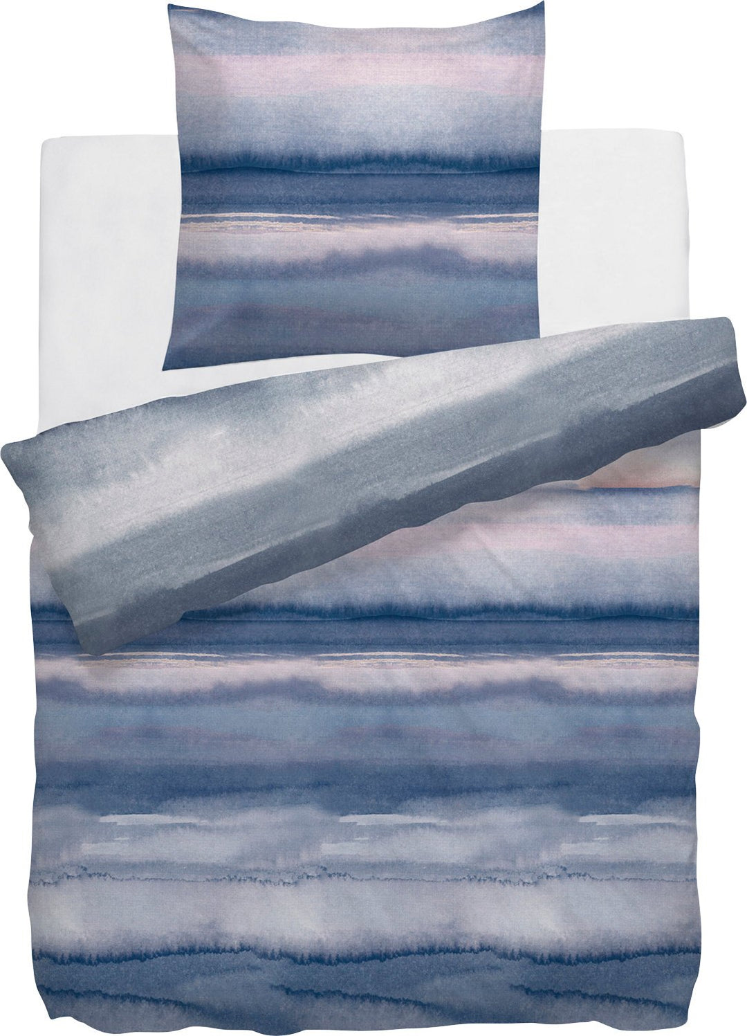 HNL Wendebettwäsche Satin blau-grau Grösse 135x200 cm (80x80 cm)