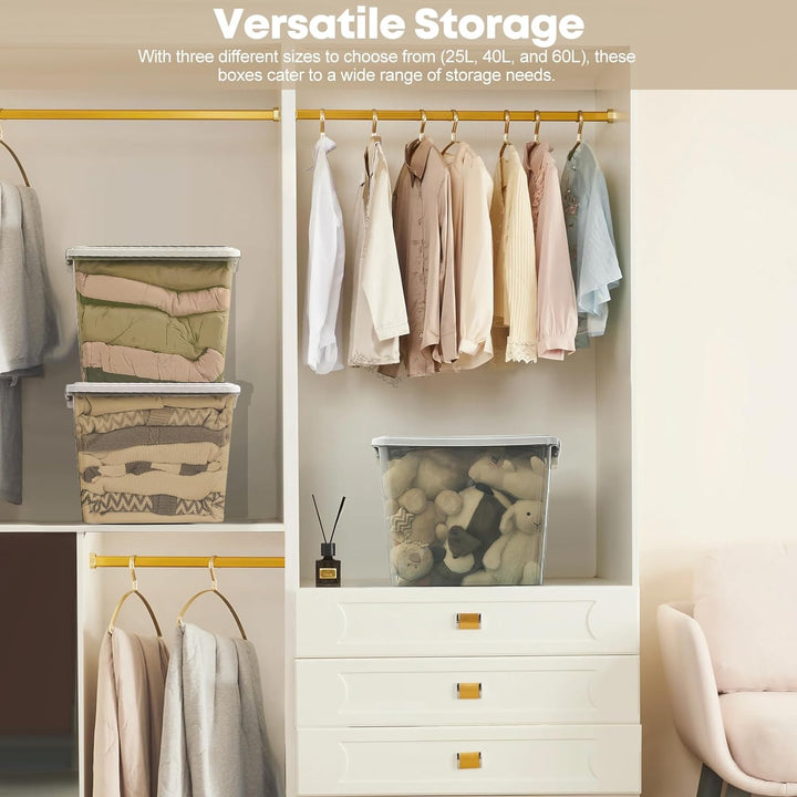 GONICVIN Kunststoff Aufbewahrungsboxen mit Deckel, 3 Stück 60L Stapelbarer Aufbewahrungsbehälter mit