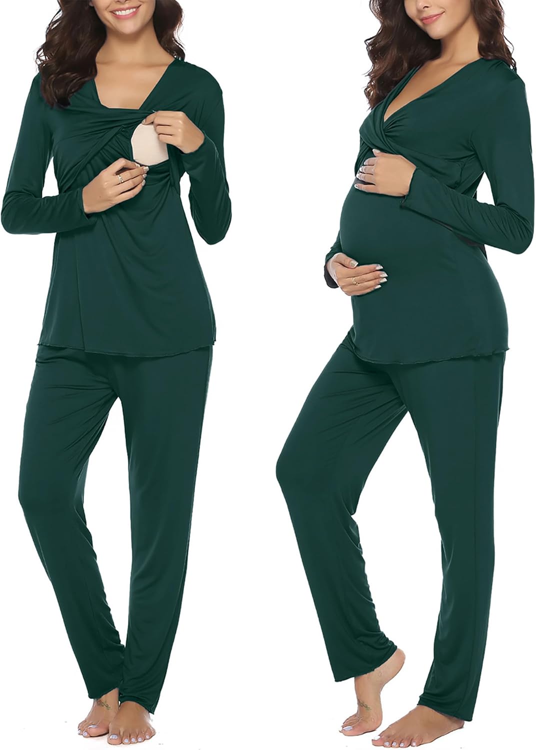 Irdcomps Stillpyjama Damen Lang Stillschlafanzug Baumwolle Umstandspyjama Lang Schwangerschaft Pyjam