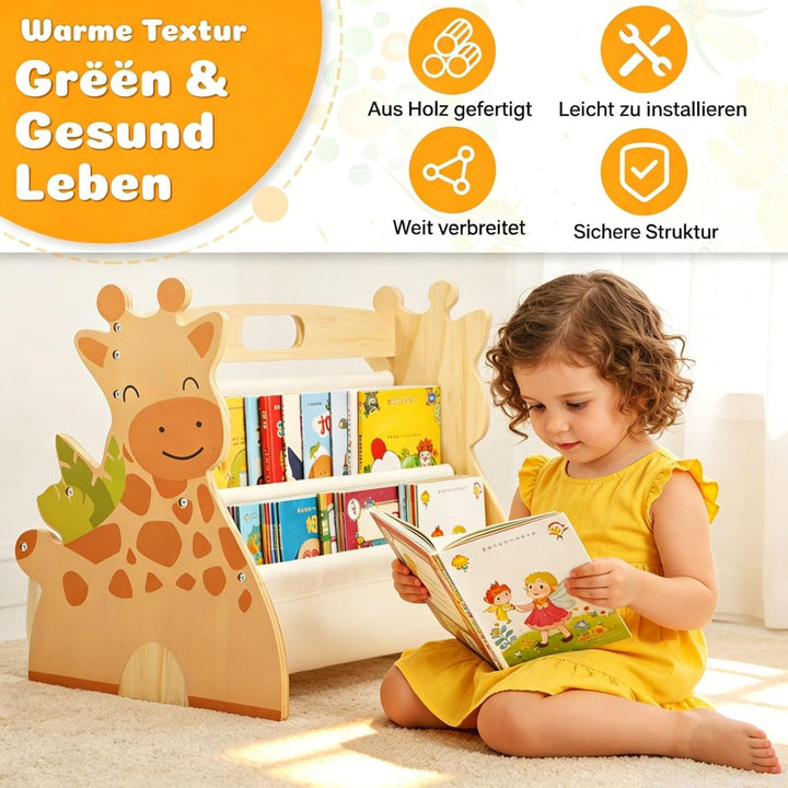 Bücherregal Kinder Holz Doppelseitig 4-spaltige 43x34x28,3cm Kinderbücherregal Klein mit Griff Monte