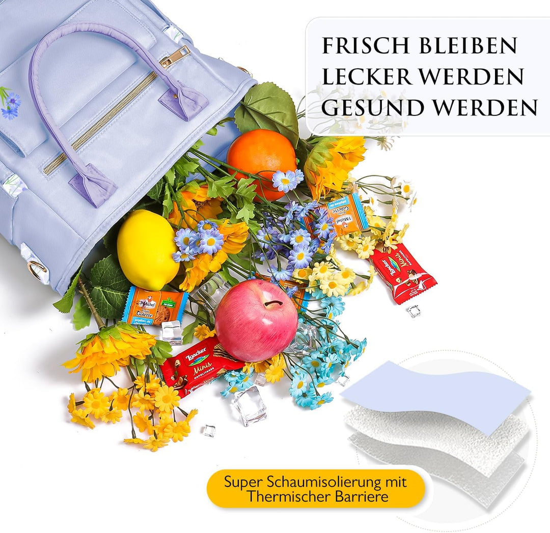 Hihealer Deluxe Lunch Tasche Damen mit Seltenem Blumenmuster - Grosse Auslaufsichere Isolierte Kühlt