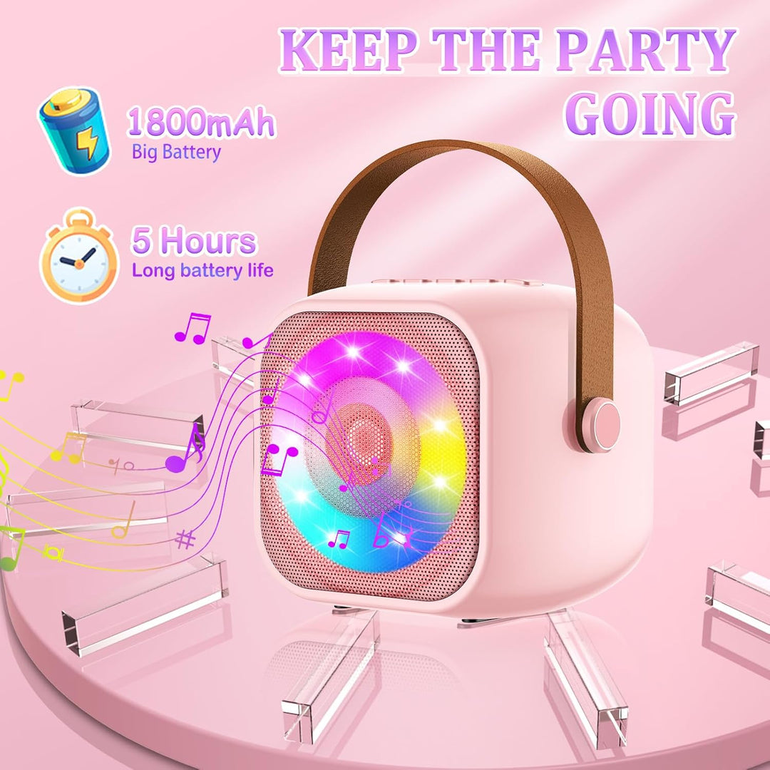 Karaoke Maschine mit 1 Drahtlosen Mikrofonen, Mikrofon Kinder Tragbare, Bluetooth Karaoke Pink-1Pack