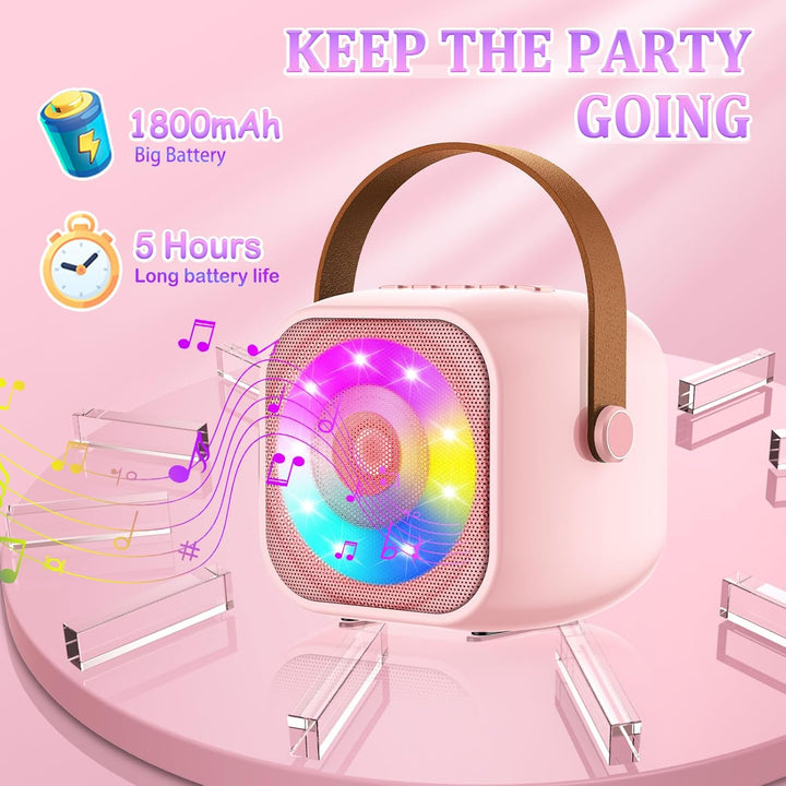 Karaoke Maschine mit 1 Drahtlosen Mikrofonen, Mikrofon Kinder Tragbare, Bluetooth Karaoke Pink-1Pack