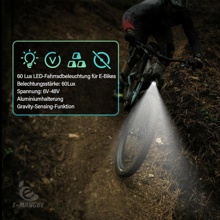 E-Bike Dynamo LED Fahrradlicht Vorne, 30-120 LUX StVZO Zulassung Frontlicht, Fahrradlicht mit Reflek
