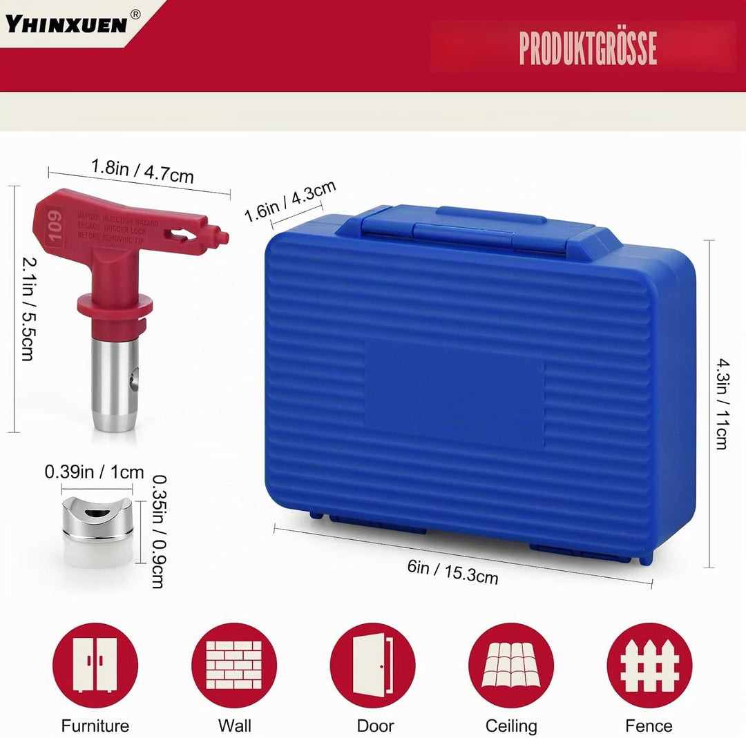 EIN Satz von 5 reversiblen Airless Sprühköpfen mit Aufbewahrungsbox, verwendet für Wohngebäude Garte