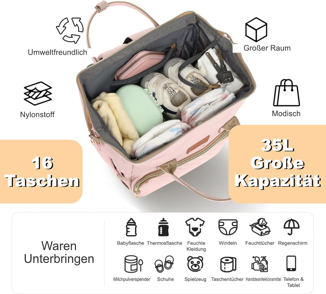 Wickelrucksack Gross - Baby Wickeltasche Rucksack Wasserdicht &amp; Leicht mit Wickelunterlage, Schnulle