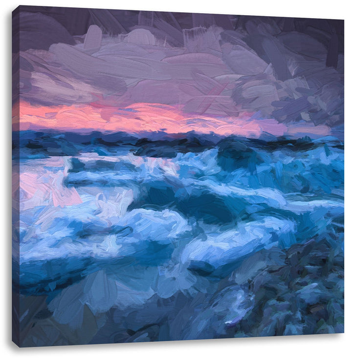 Pixxprint Extreme Eislandschaft Pinsel Effekt, Format: 70x70 auf Leinwand, 70x70