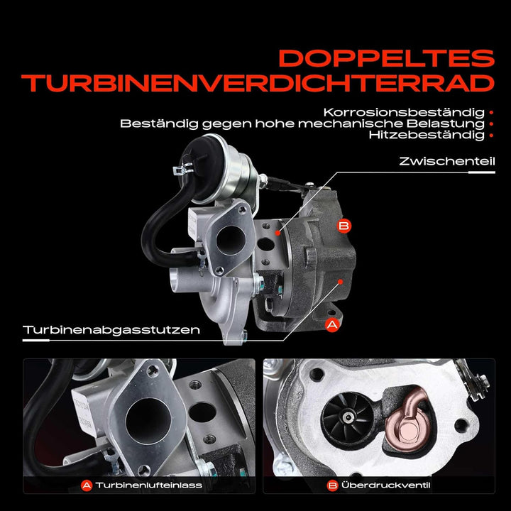 Frankberg Turbolader Kompatibel mit 500 C 1.3L 2009-Heute Doblo 1.3L 2004-2010 Grande Punto 1.3L 200