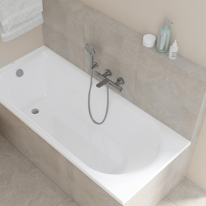 Duravit Wave Wannenarmatur Aufputz für 2 Verbraucher mit Umstellventil, Wannenthermostat mit Keramik
