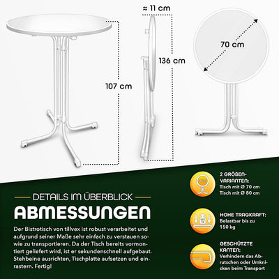 tillvex® Gastro Stehtisch klappbar 2er Set Ø70cm mit Husse | Bistrotisch FERTIG MONTIERT | Klapptisc