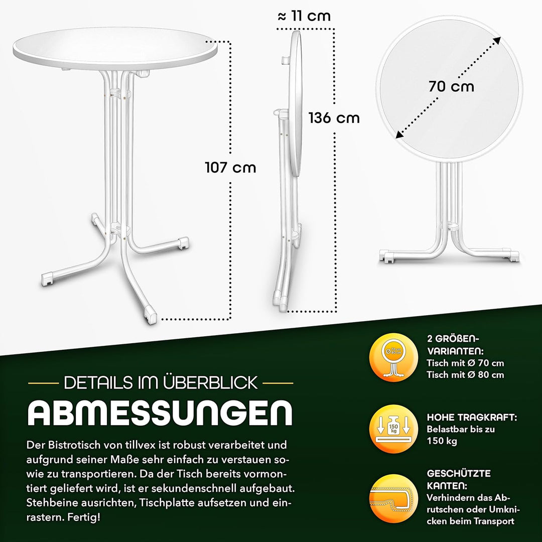 tillvex® Gastro Stehtisch klappbar Ø70cm mit Husse | Bistrotisch FERTIG MONTIERT | Klapptisch rund -