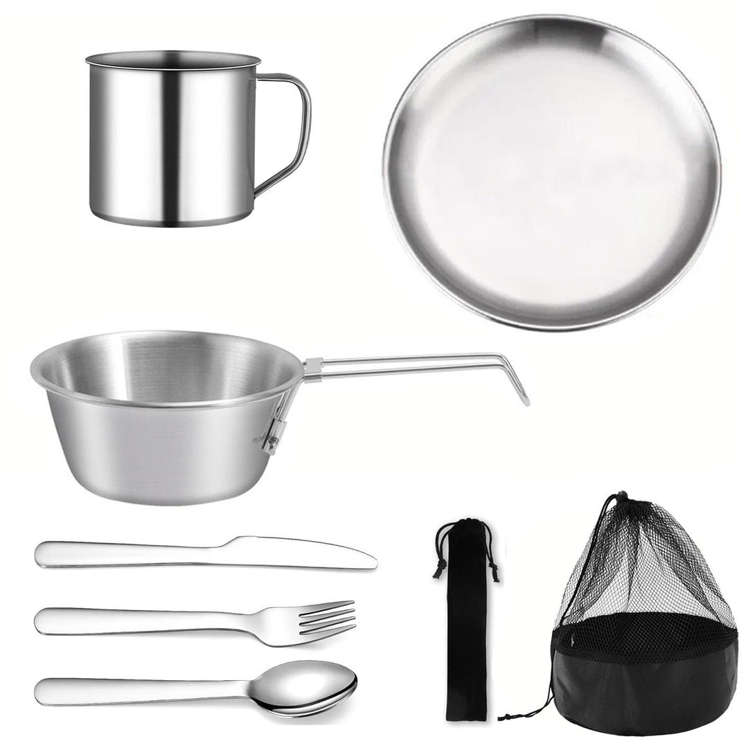 Camping Geschirr Set 8 Teilig, Wiederverwendbarer Camping Besteckset, Camping Geschirr 1 Person Inkl