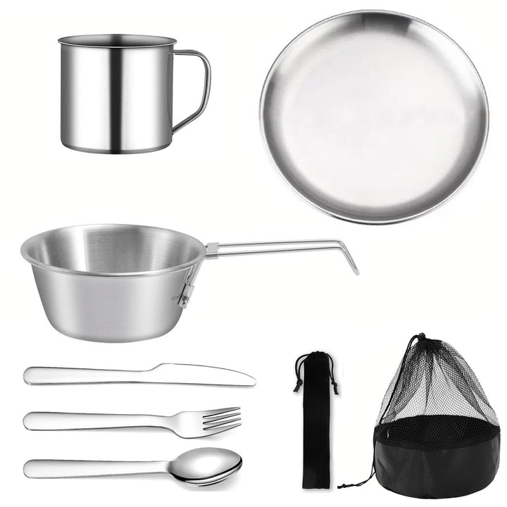 Camping Geschirr Set 8 Teilig, Wiederverwendbarer Camping Besteckset, Camping Geschirr 1 Person Inkl
