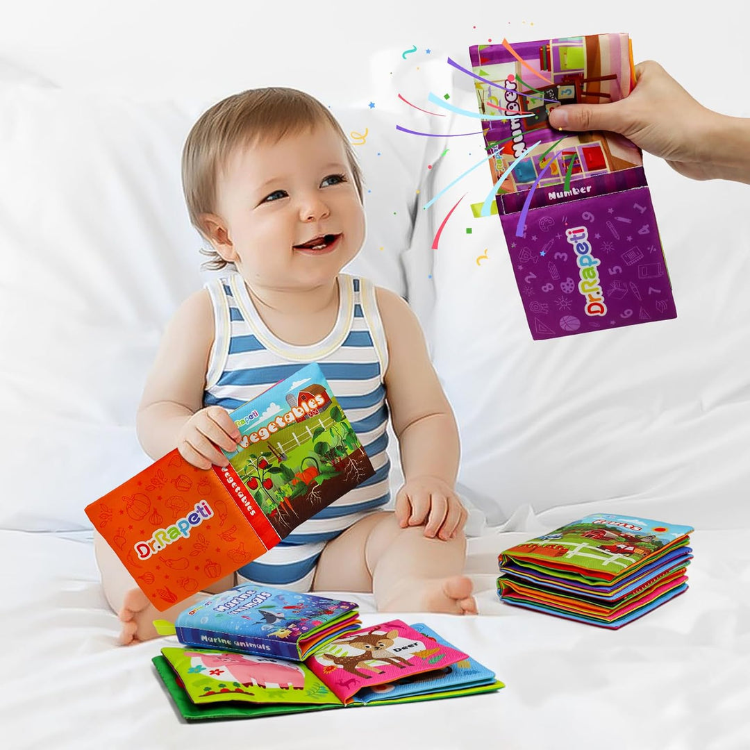 Dr.Rapeti 6 Stück Stoffbuch für Babys, Baby Soft Tuchbuch, Baby Pädagogisches Spielzeug, Early Learn