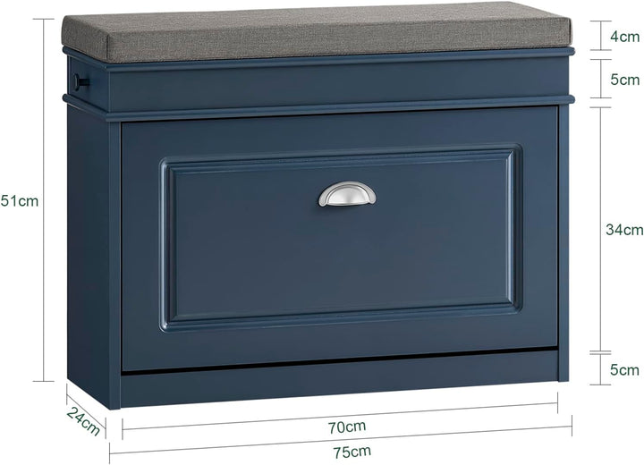 SoBuy Schuhbank mit Sitzfläche Sitzbank mit Stauraum und Klappen, schmaler Schuhschrank mit Sitzbank