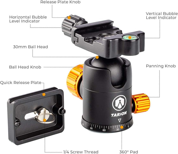 TARION Kamera Stativ Aluminium Fotostativ Reisestativ mit 360° Kugelkopf und Schnellwechselplatte 15