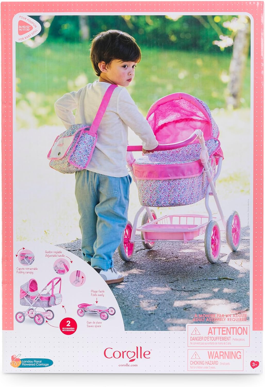 Corolle Floraler Kinderwagen, Zubehör für Puppen 36 cm, 42 cm und 52 cm, ab 3 Jahren, 9000141860