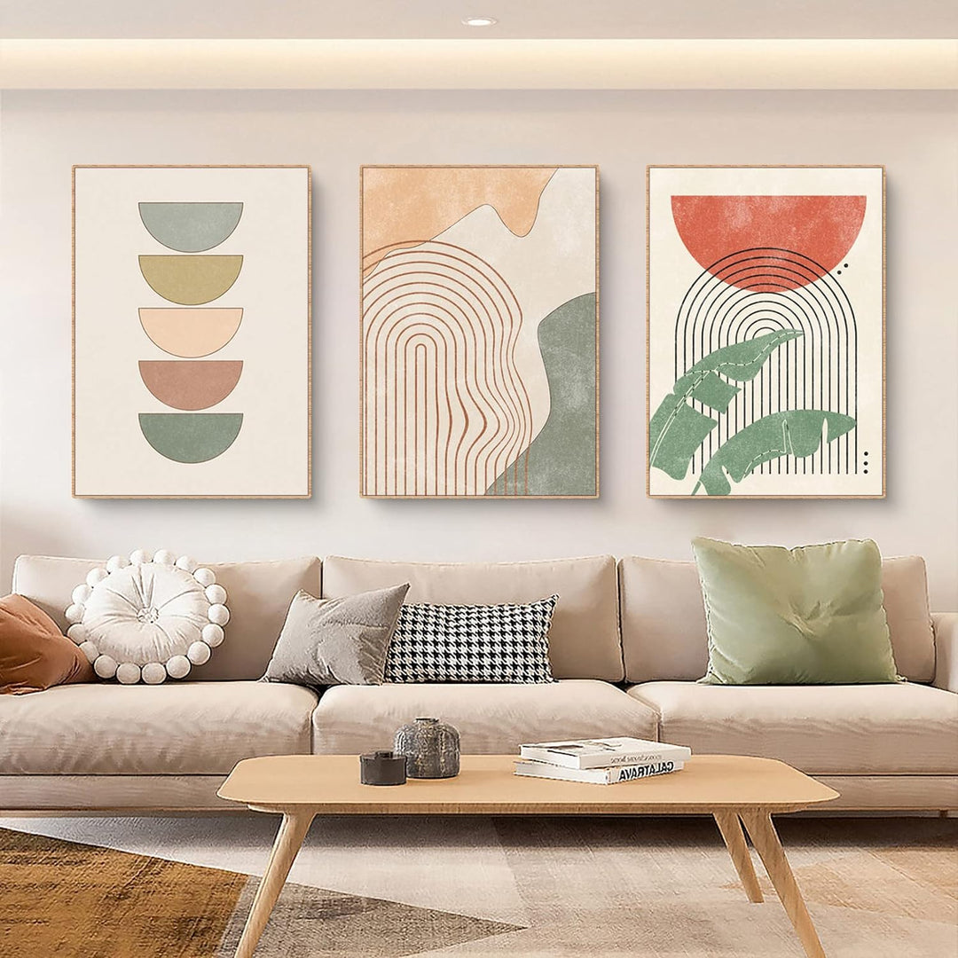 Sarah Duke 3er Beige Poster Set Abstrakt Wohnzimmer Bilder Wandbilder Moderne Leinwandbilder OHNE Ra