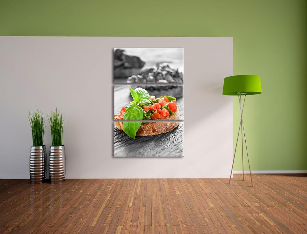 Leckere Tomaten Bruchetta schwarz/weiss 3-Teiler Leinwandbild 120x80 Bild auf Leinwand, XXL riesige