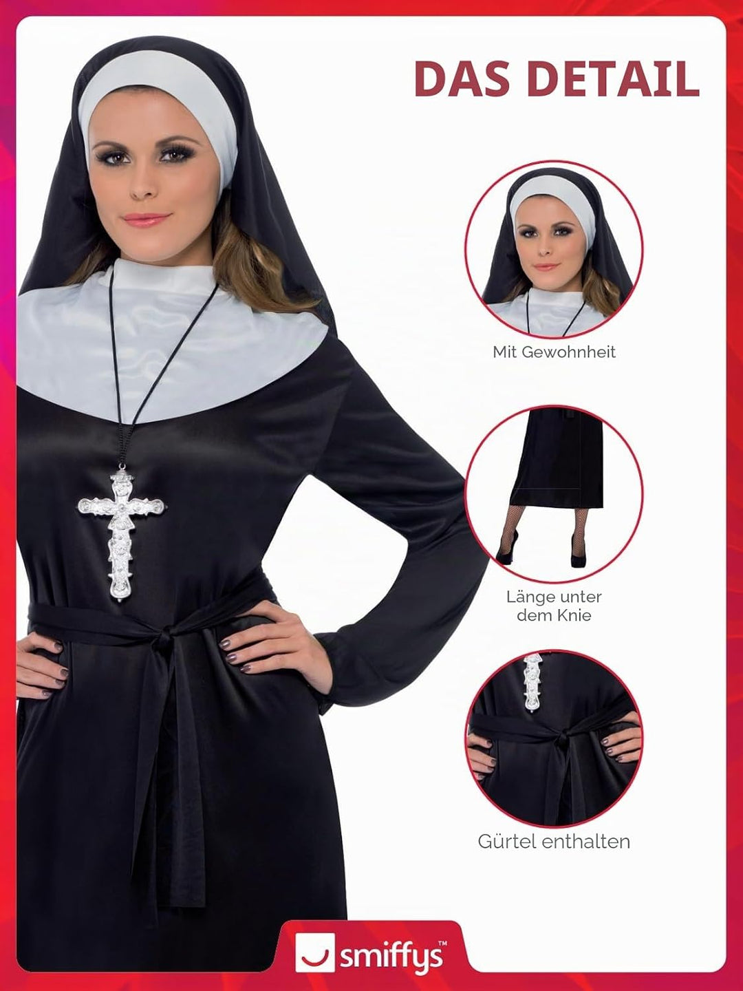 Smiffys BR20423XS Nonne Kostüm, Damen Plus X1 (UK 20-22), Plus X1 (UK 20-22)