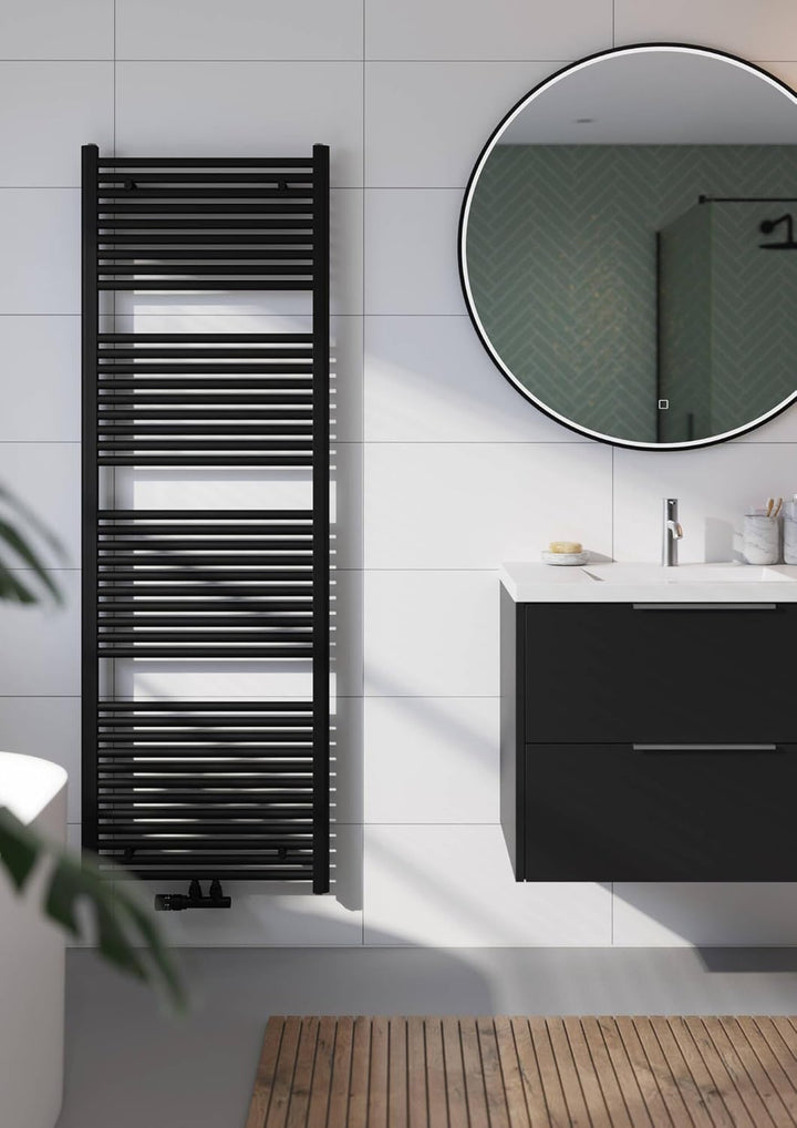 Saqu Badheizkörper Cole Matt Schwarz 60x180 cm 1072W - Design Heizkörper Handtuchwärmer Handtuchtroc