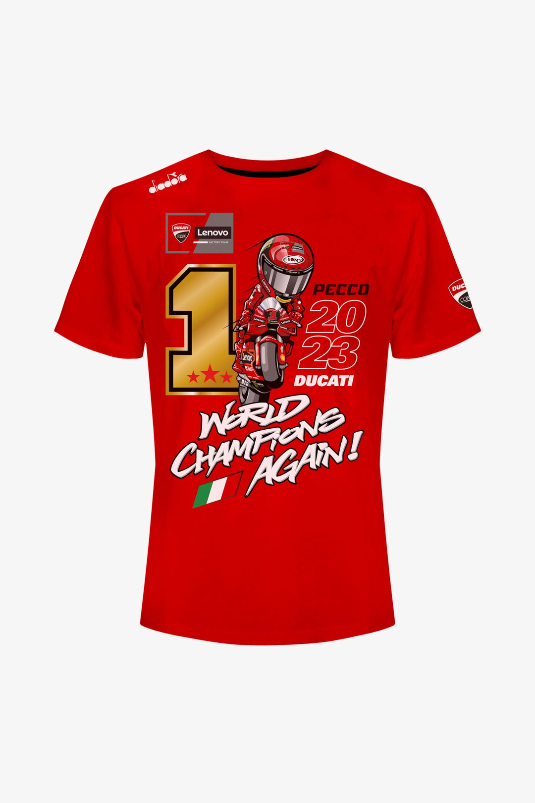 63 Herren Bagnaia Weltmeisterschaft 2023 T-Shirt (1er Pack) L Rot, L Rot