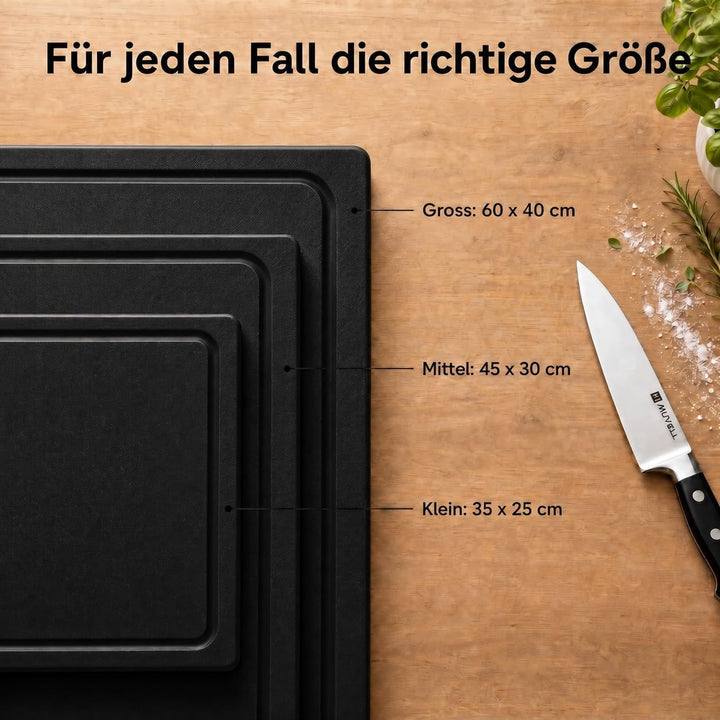 stabiles Schneidebrett Kunststoff | Schwarz, 60x40x2 cm | Spülmaschinenfest, EXTRA dick, messerschon