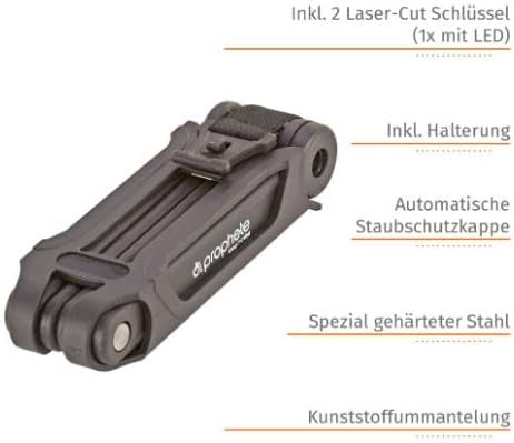 Prophete Faltschloss | Fahrradschloss | Länge: 85 cm | Speziell gehärteter Stahl | 2 Schlüssel | Kun
