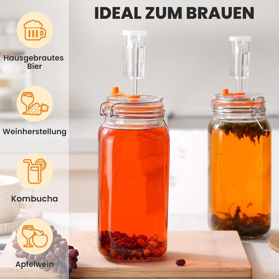2L Fermentierglas, Fermentationsglas mit Gärventi & Gewicht, Gärglas für Sauerkraut, Kimchi, Kombuch