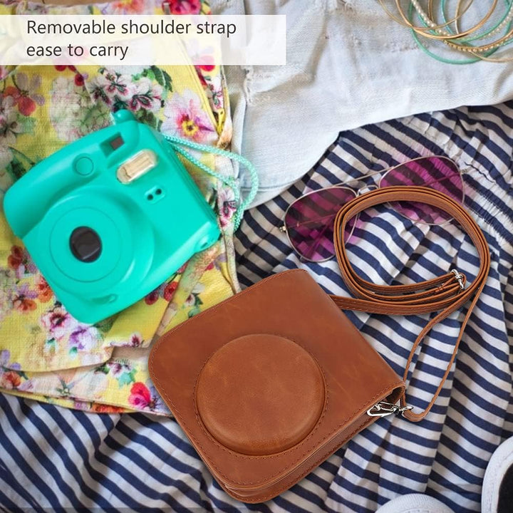 Sofortige Kameratasche, PU Vintage Kamera Umhängetasche Abnehmbare braune Sling Shell Tasche für die
