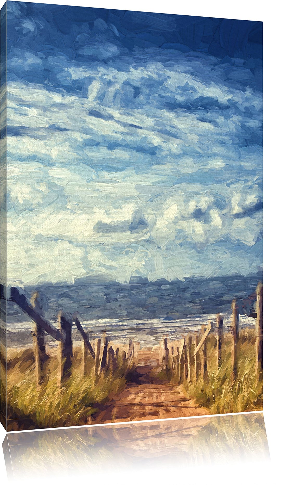 Pixxprint Weg zum Strand am Meer Kunst Pinsel Effekt, Format: 100x70 auf Leinwand, 100x70