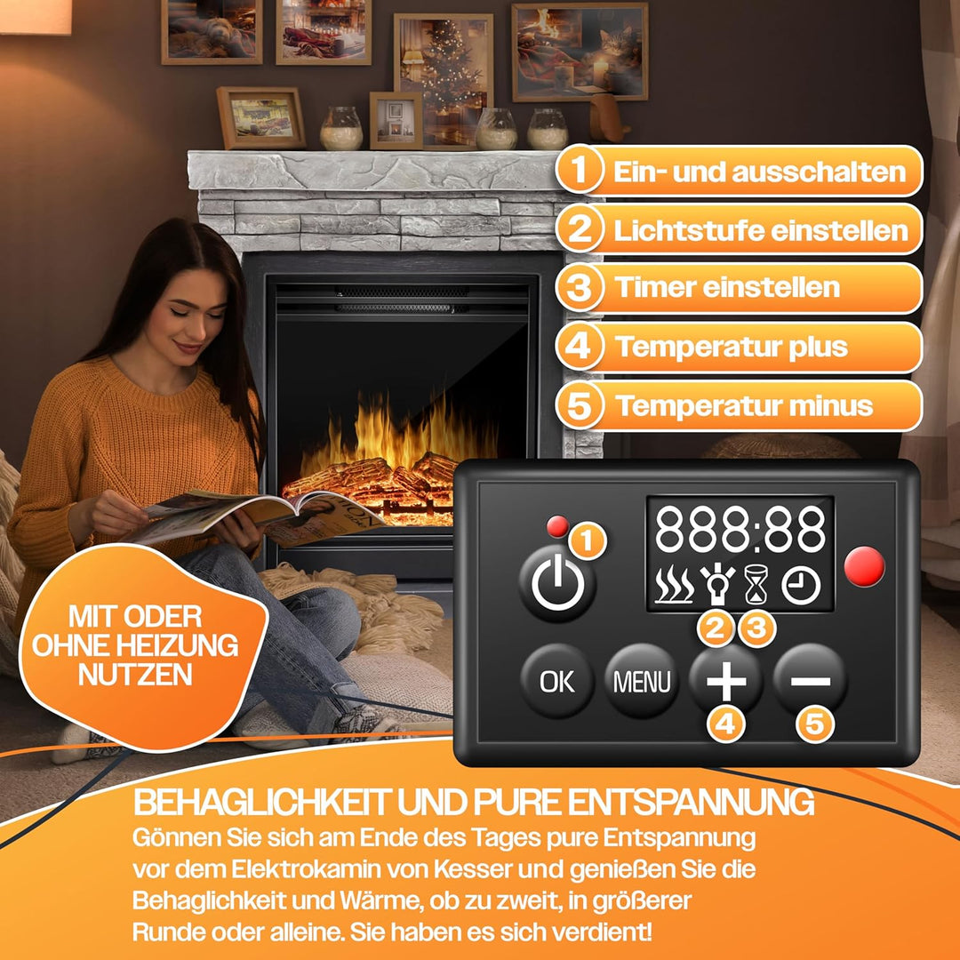KESSER® Elektrokamin Standkamin - Kamin elektrisch mit LED 3D-Flammeneffekt, Mit Heizung Heizfunktio