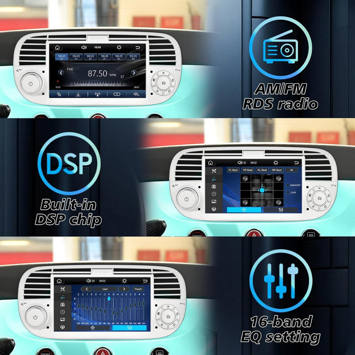Autoradio mit Bildschirm für FIAT 500 (2007-2015) | Integriertes drahtloses CarPlay & Android Auto |