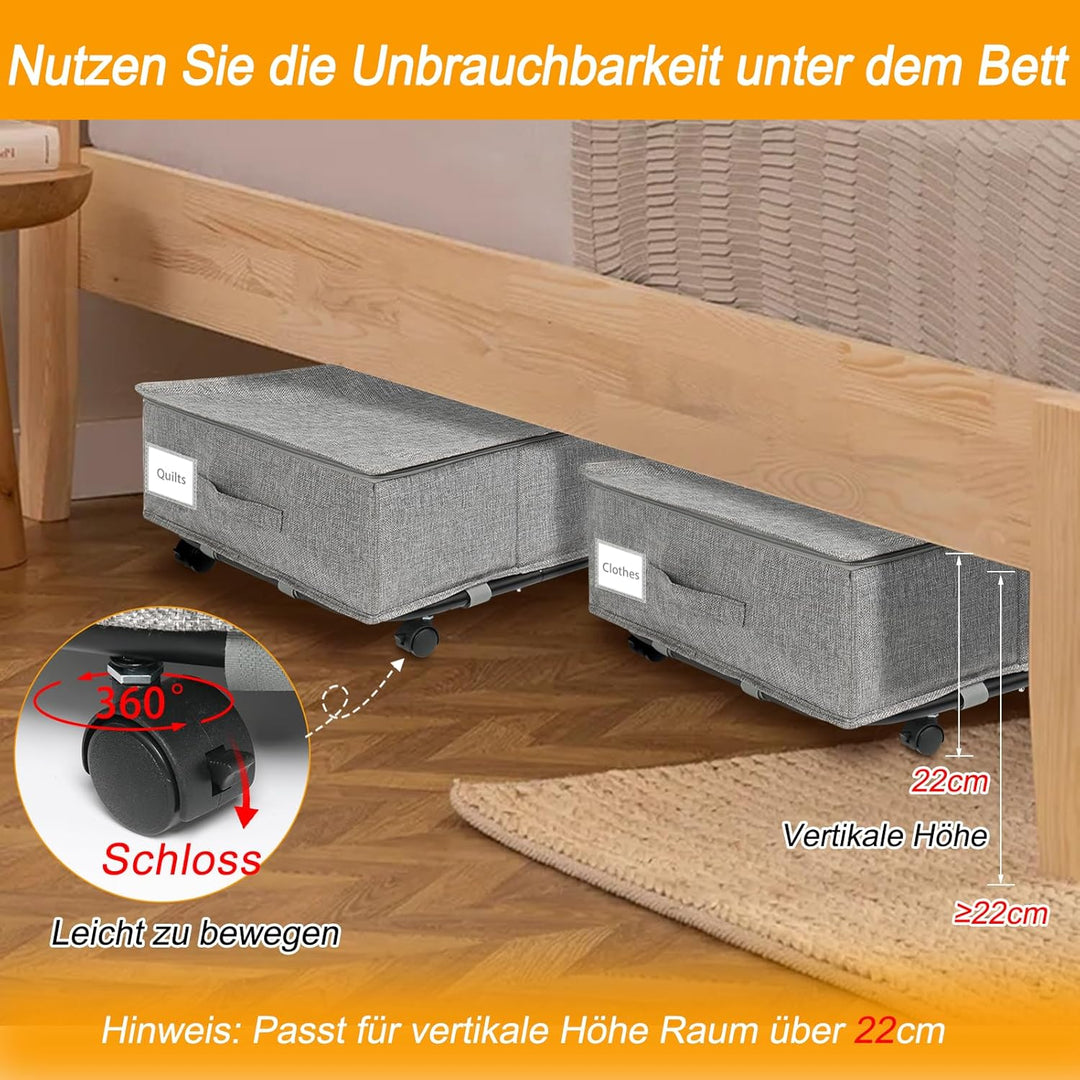 JUPELI 2 Stück Unterbettkommode mit Rollen, 50L faltbare Unterbett-Aufbewahrungsbox, Bettkasten mit