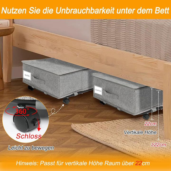 JUPELI 2 Stück Unterbettkommode mit Rollen, 50L faltbare Unterbett-Aufbewahrungsbox, Bettkasten mit
