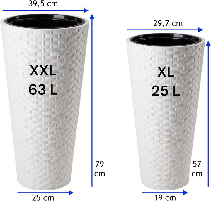 MELTOM Blumenkübel Rattan Optik Blumentopf mit Herausnehmbaren Einsatz aus Kunststoff (Weiss, XXL) X