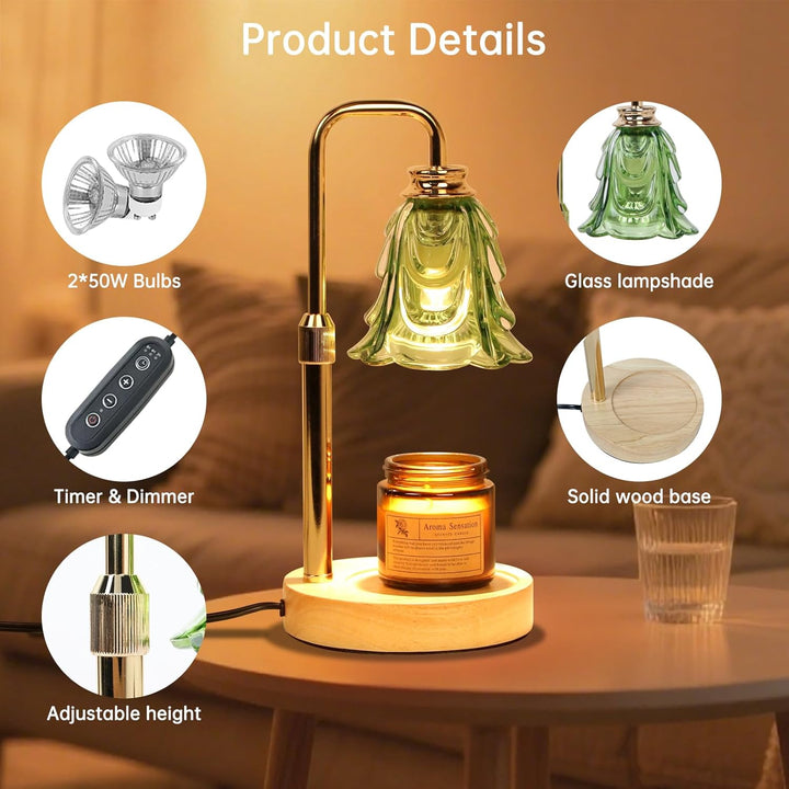 Candle Warmer Lamp with Timer Electric Adjustable Height Candle Dimmable Wax Warmer Lamp Jar Candles