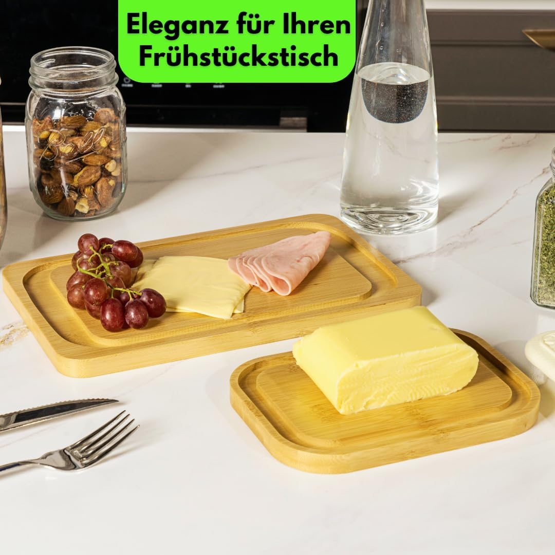 CeleBig® Butterdose-Set | Umweltfreundlicher und nachhaltiger Bambus | Hochwertiger Glasdeckel | Hoc