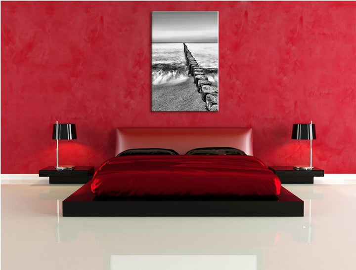 Pixxprint Wellenbrecher im Meer als Leinwandbild | Grösse: 100x70 cm | Wandbild | Kunstdruck | ferti