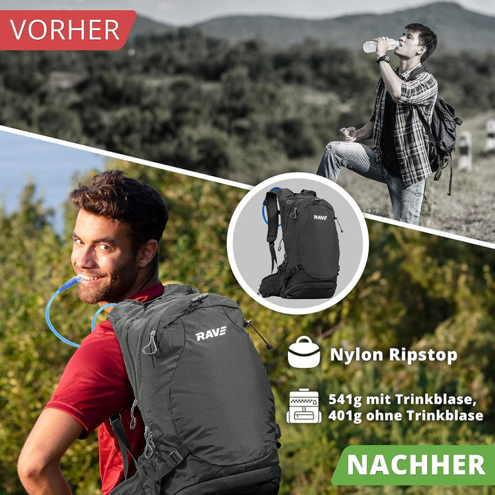 RAVE Bike &amp; Outdoor Rucksack Fahrradrucksack Trekkingrucksack 10L schwarz inkl. 2L Trinkblase